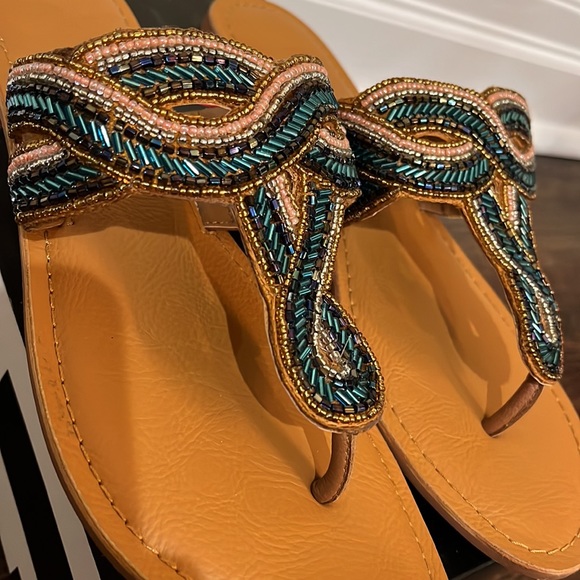 Leather Beaded Sandal Size 8 - Picture 1 of 5